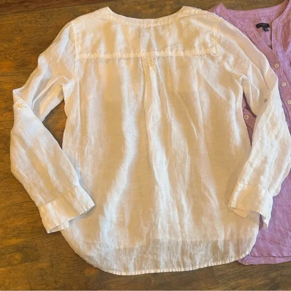 Talbots Women’s Petite Linen Henley Tops White & Lavender 2-Pack - Picture 6 of 7